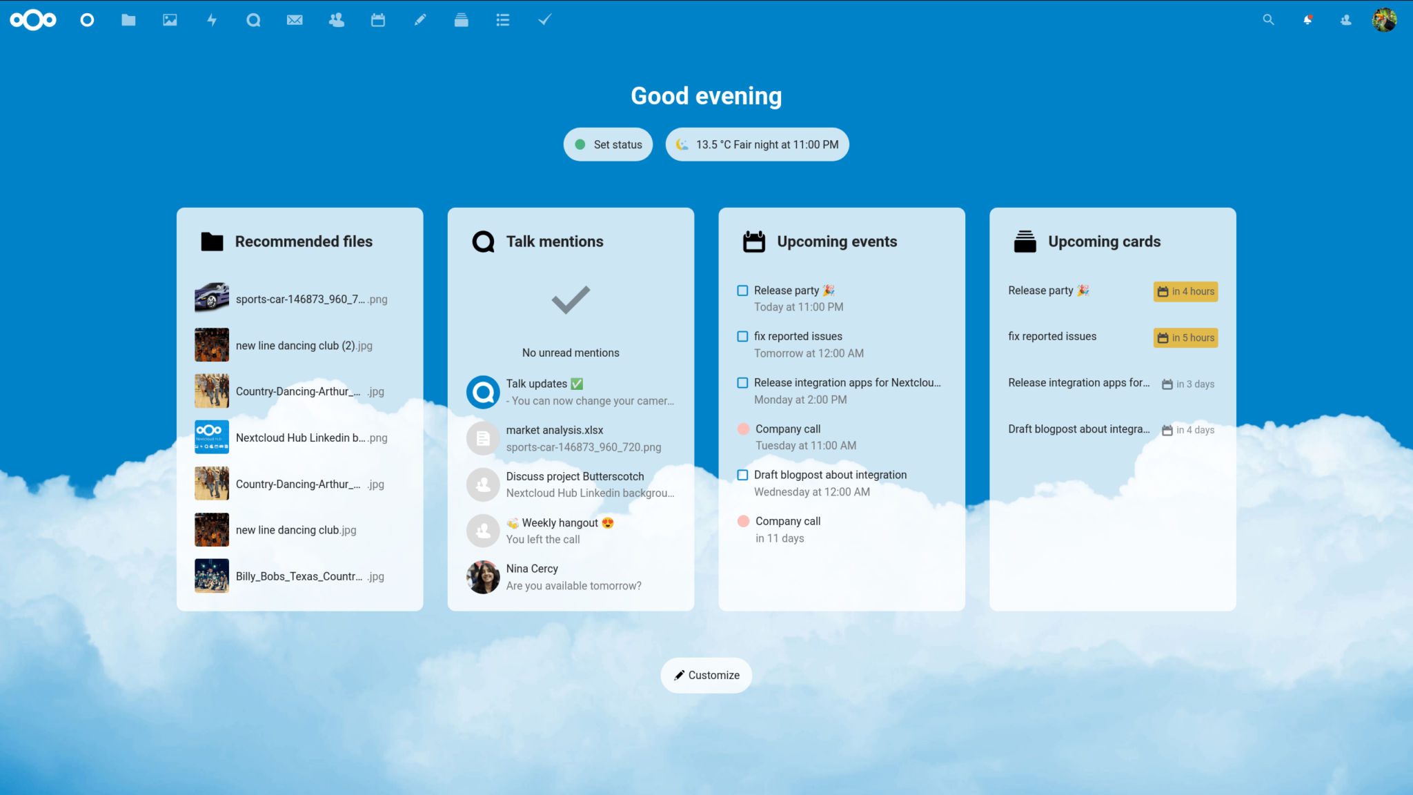 An example of what the The Nextcloud dashboard looks like